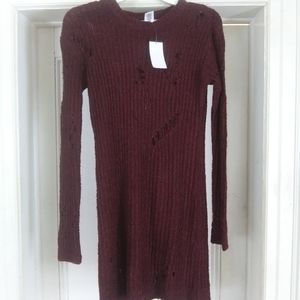 Planet gold distressed long sweater